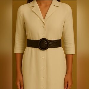 Women's Woven Double Ring Wide Belt Brown One Size Boho Festival Coachella Y2K